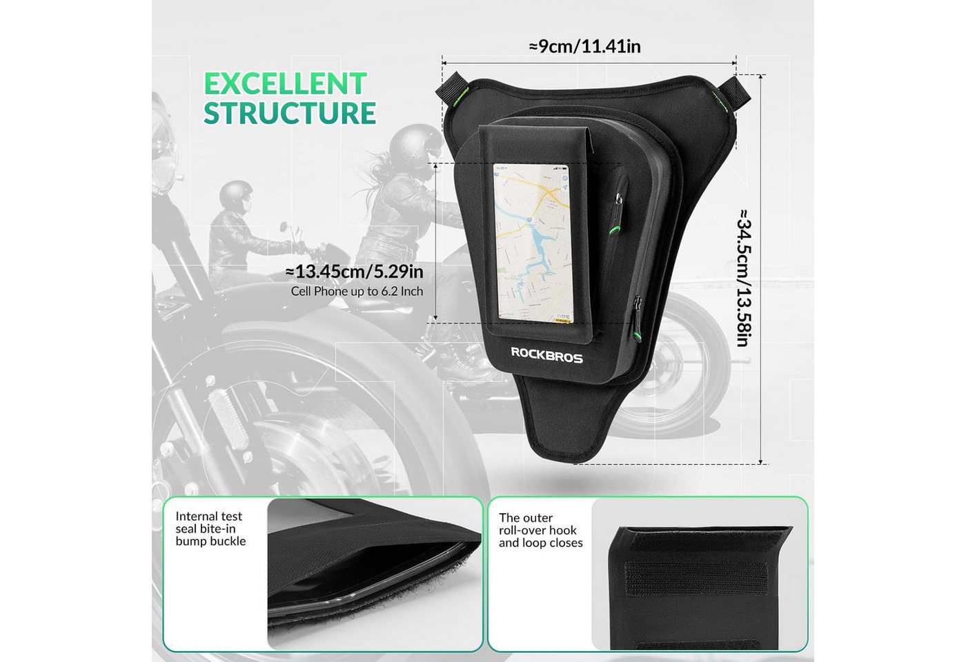 ROCKBROS Tankrucksack Wasserdichter magnetischer Motorrad-Tankrucksack mit Reflektor Bild 5