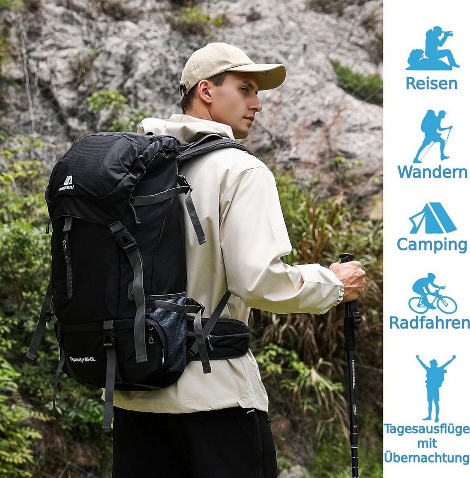 ibettertec Reiserucksack, 70L Trekkingrucksack Reiserucksack Outdoorrucksack mit Hüftgurt (mit Hüftgurt), Separatem Schuhfach, wasserdicht, ultraleicht und reißfest. Bild 2
