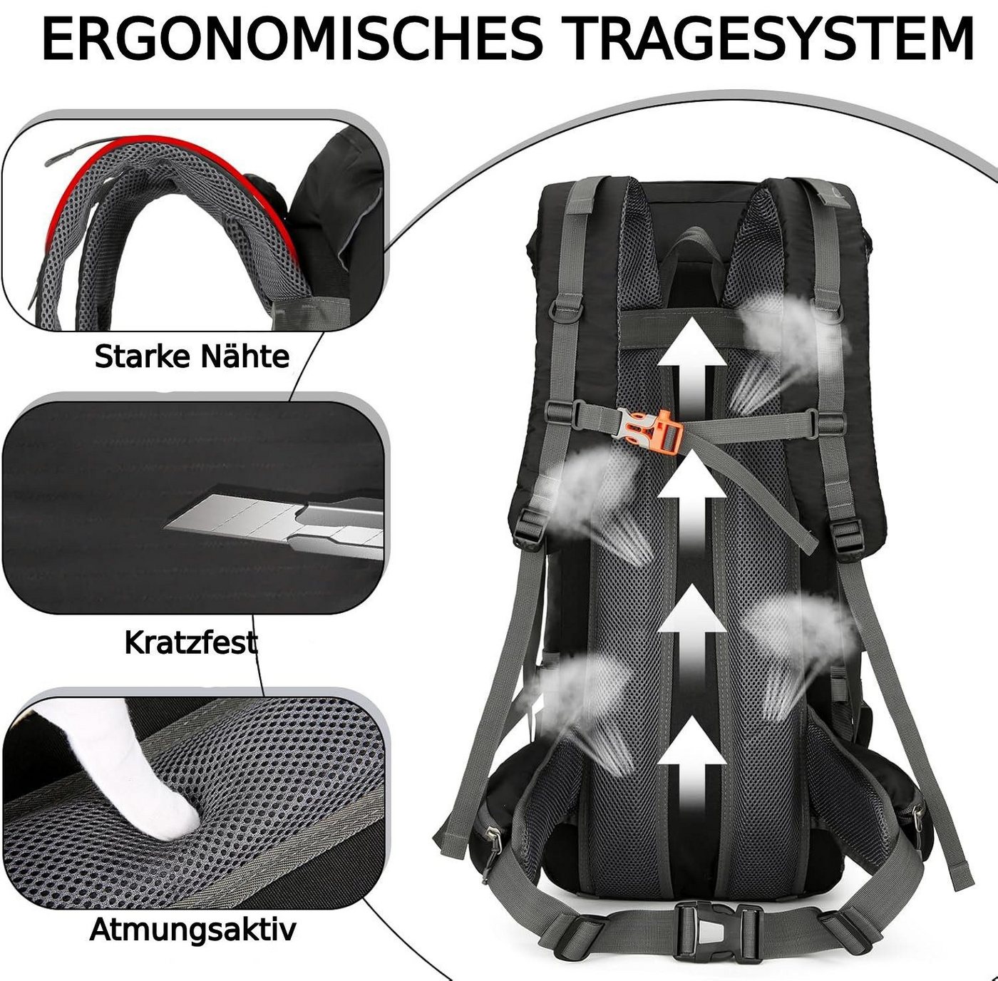ibettertec Reiserucksack, 70L Trekkingrucksack Reiserucksack Outdoorrucksack mit Hüftgurt (mit Hüftgurt), Separatem Schuhfach, wasserdicht, ultraleicht und reißfest. Bild 4