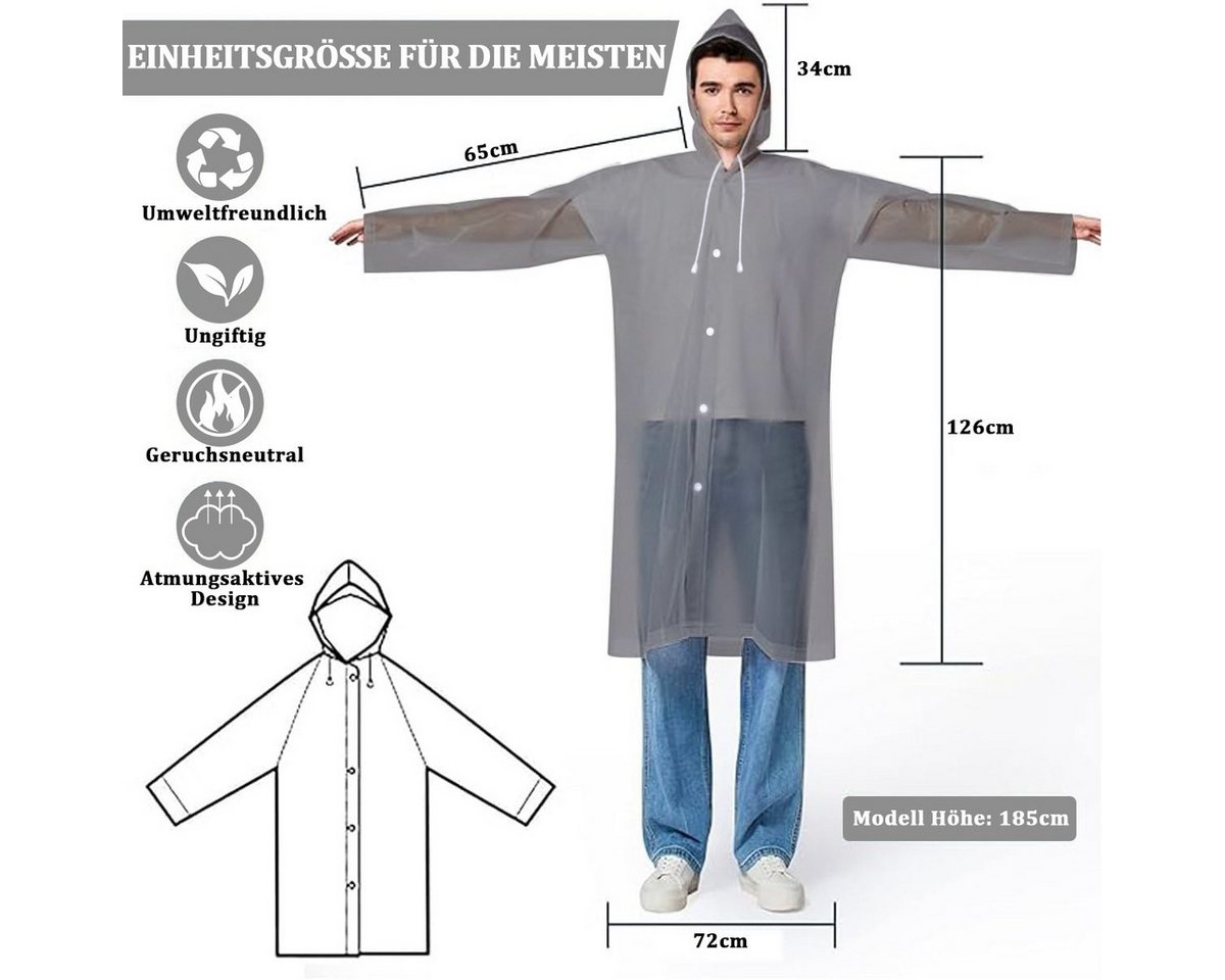 MOPUEA Regenmantel Regenmantel 2 Stück Durchsichtiger Regenponcho für Erwachsene (Set, 2-tlg., leicht, tragbar und wiederverwendbar) Vielseitiges Design mit Kapuze und elastischen Bündchen, windfest. Bild 3