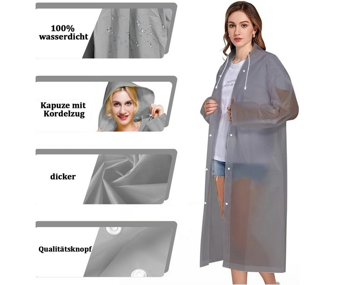 MOPUEA Regenmantel Regenmantel 2 Stück Durchsichtiger Regenponcho für Erwachsene (Set, 2-tlg., leicht, tragbar und wiederverwendbar) Vielseitiges Design mit Kapuze und elastischen Bündchen, windfest. Bild 4