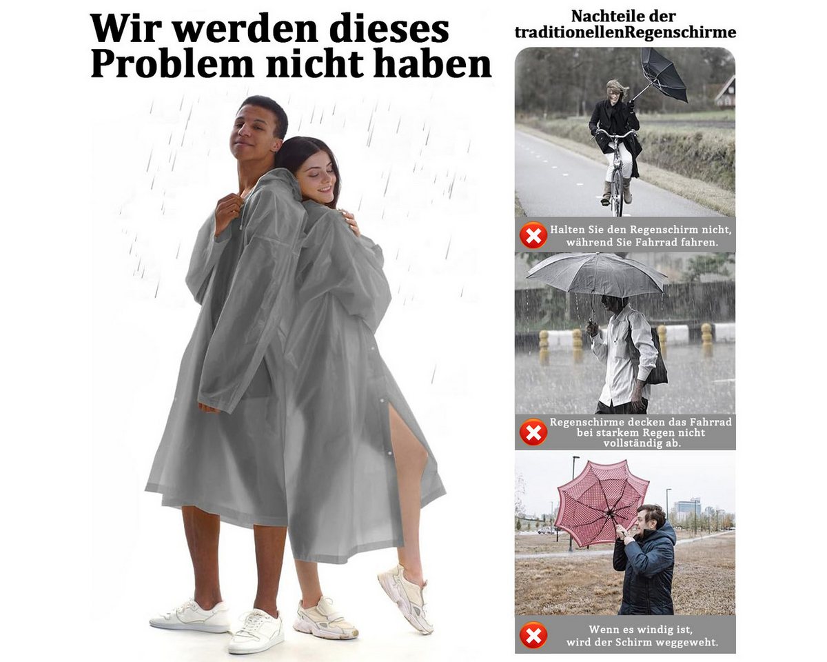 MOPUEA Regenmantel Regenmantel 2 Stück Durchsichtiger Regenponcho für Erwachsene (Set, 2-tlg., leicht, tragbar und wiederverwendbar) Vielseitiges Design mit Kapuze und elastischen Bündchen, windfest. Bild 5