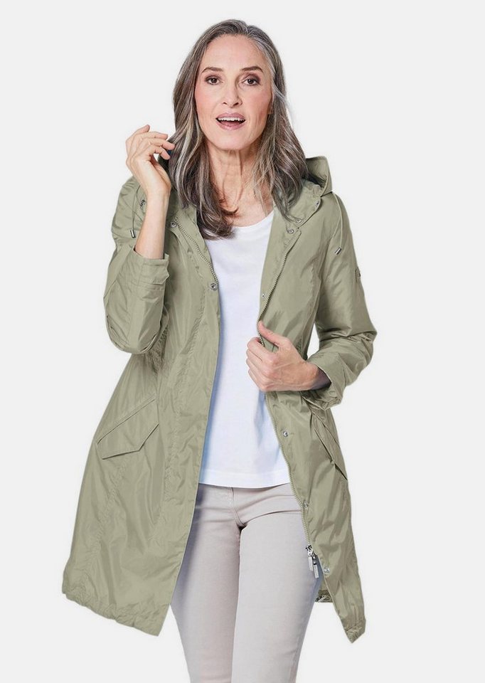 GOLDNER Outdoorjacke Kurzgröße: Modischer Regenparka mit Kapuze Individuelle Weitenregulierung durch Tunnelzüge und variablen Kragen