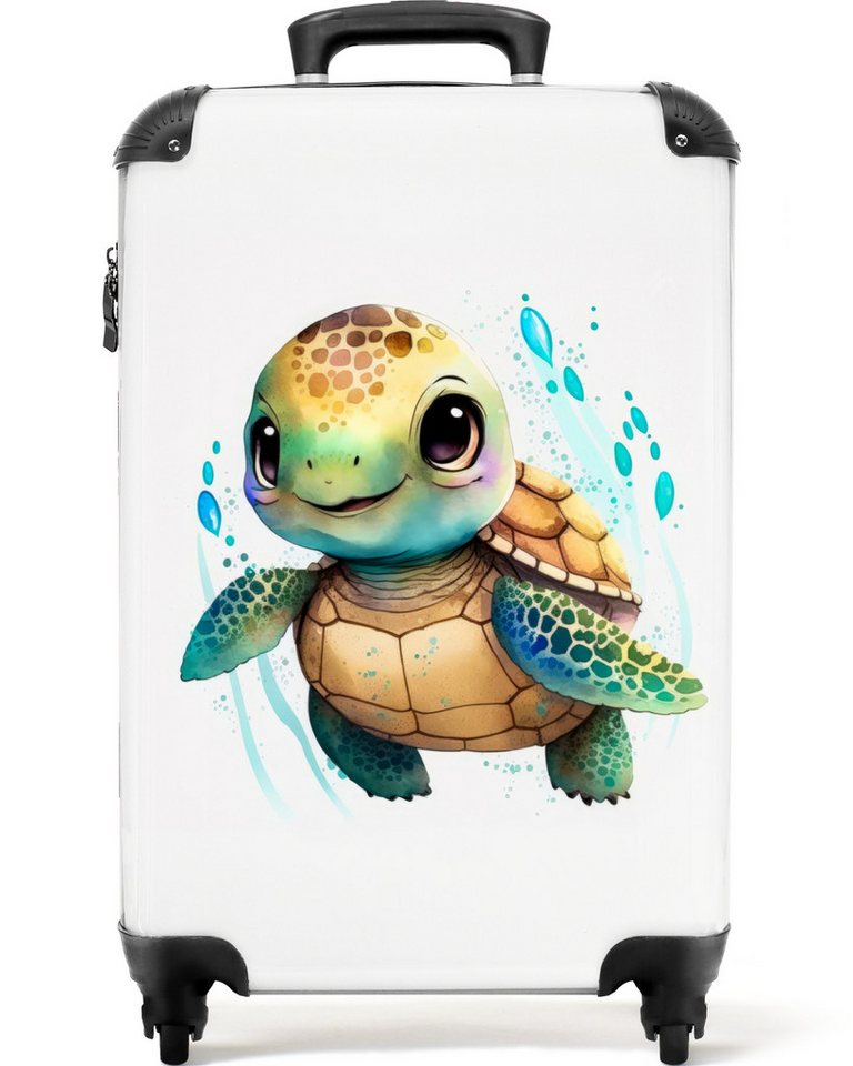 NoBoringSuitcases.com© Kinderkoffer Schildkröte - Wasserfarben - Tiere - Jungen - Mädchen 55x35x20cm, 4 Rollen, Kinder Koffer Klein, Trolley Handgepäck, Reisekoffer Bild 2