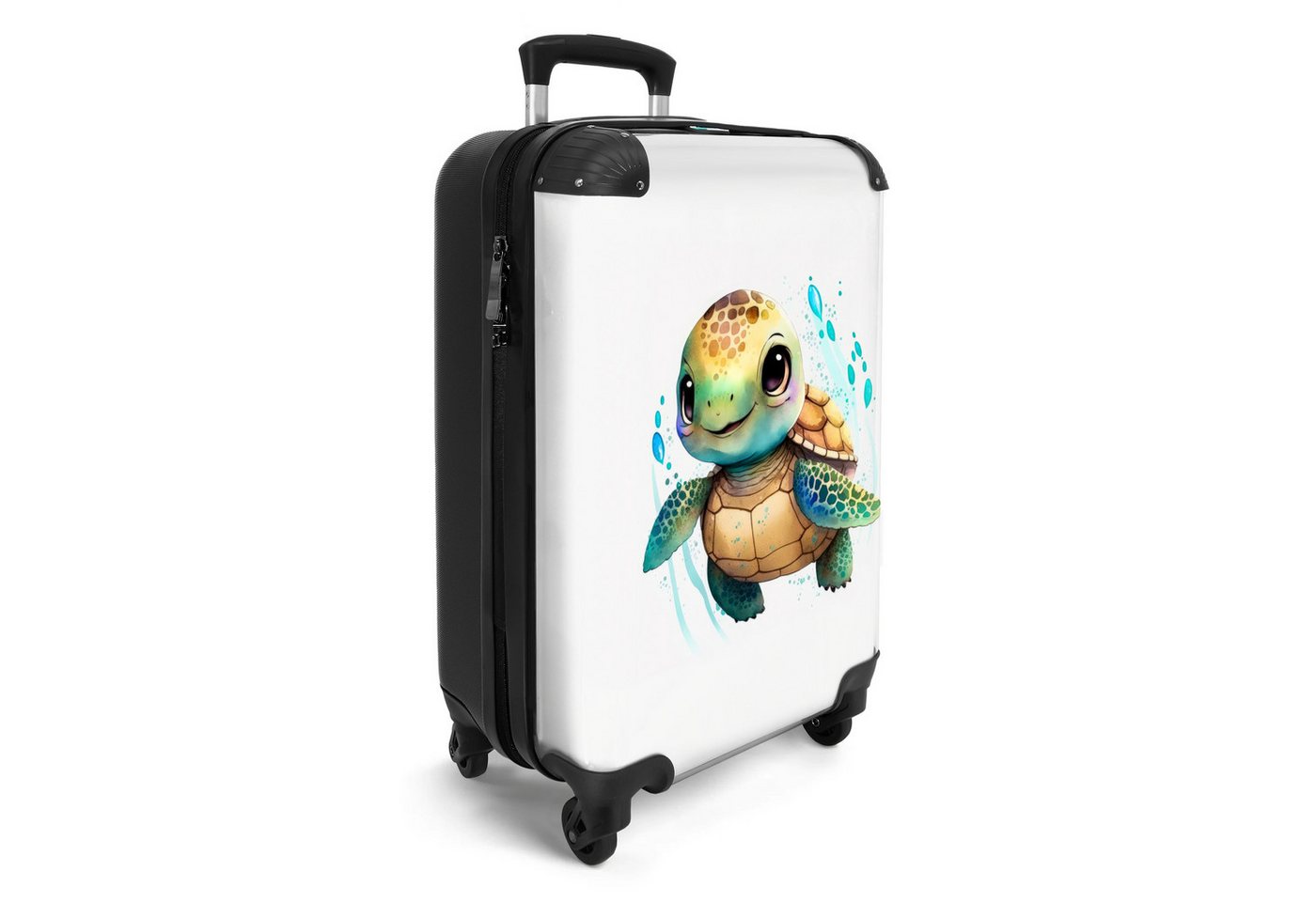 NoBoringSuitcases.com© Kinderkoffer Schildkröte - Wasserfarben - Tiere - Jungen - Mädchen 55x35x20cm, 4 Rollen, Kinder Koffer Klein, Trolley Handgepäck, Reisekoffer Bild 5