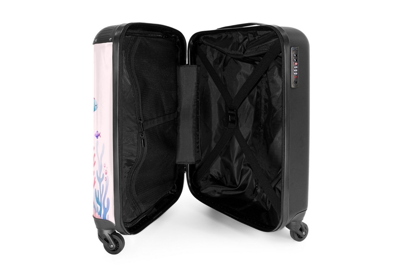 NoBoringSuitcases.com© Kinderkoffer Meerjungfrau umgeben von Fischen und Korallen 55x35x20cm, 4 Rollen, Handgepäck-Koffer, Kinderkoffer, Reisekoffer Mädchen Bild 2