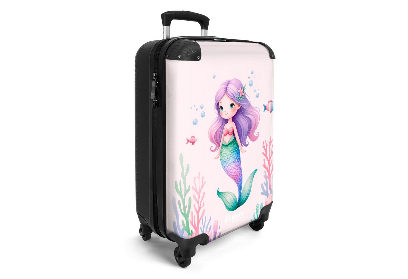 NoBoringSuitcases.com© Kinderkoffer Meerjungfrau umgeben von Fischen und Korallen 55x35x20cm, 4 Rollen, Handgepäck-Koffer, Kinderkoffer, Reisekoffer Mädchen Bild 4