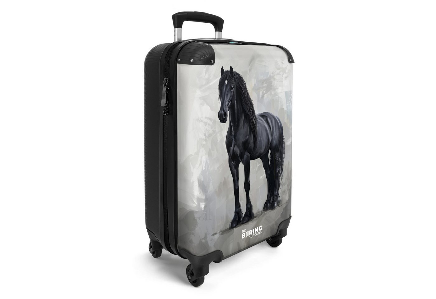NoBoringSuitcases.com© Kinderkoffer Statisches Porträt eines schwarzen Pferdes 55x35x20cm, 4 Rollen, Kinder Koffer Klein, Trolley Handgepäck, Reisekoffer