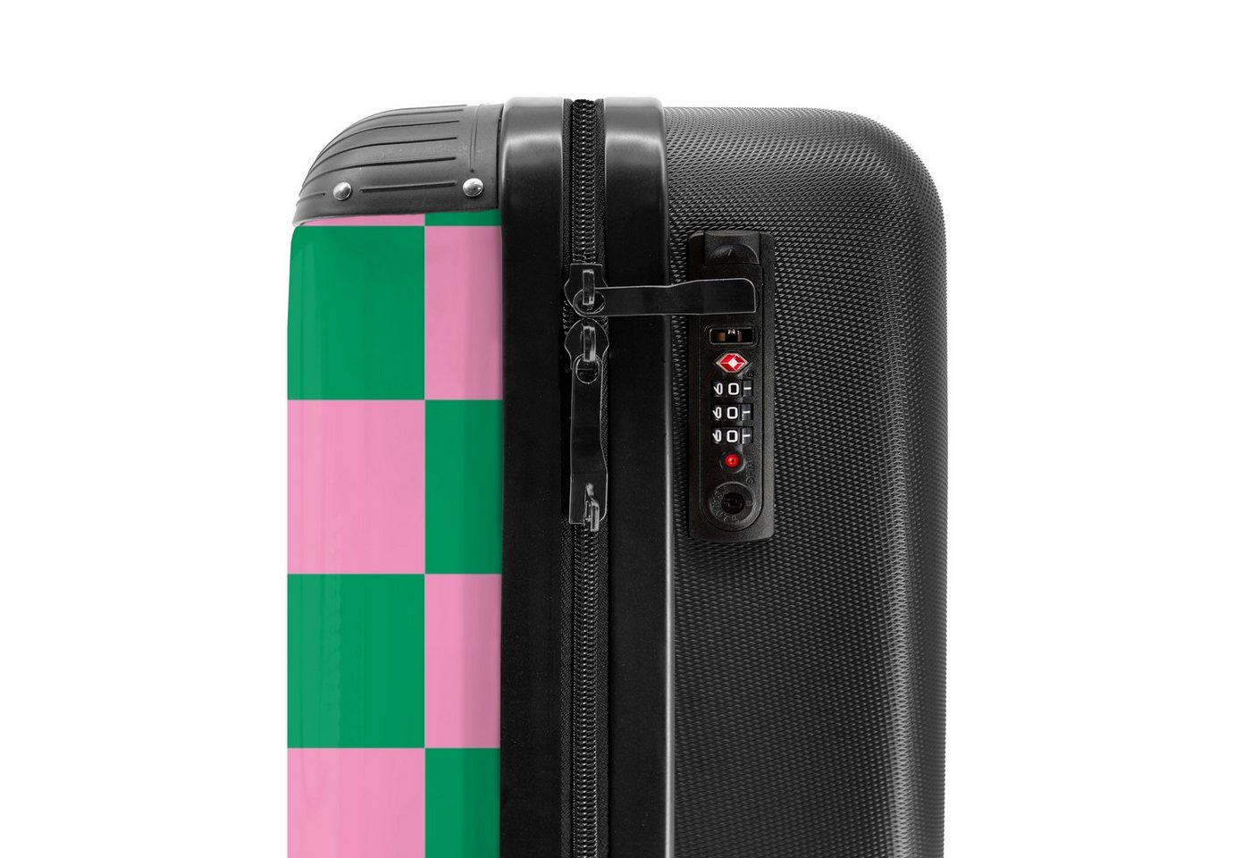 NoBoringSuitcases.com© Hartschalen-Trolley Rosa mit grünem Schachbrettmuster 55x35x20cm, Handgepäck Koffer & Trolleys, Luggage, Reisekoffer Frauen Bild 2