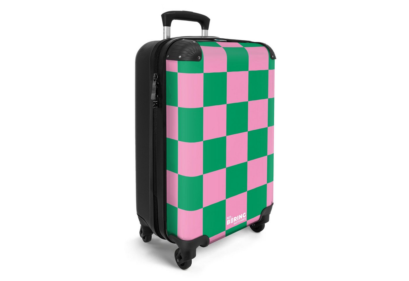 NoBoringSuitcases.com© Hartschalen-Trolley Rosa mit grünem Schachbrettmuster 55x35x20cm, Handgepäck Koffer & Trolleys, Luggage, Reisekoffer Frauen Bild 5