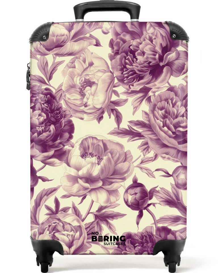 NoBoringSuitcases.com© Hartschalen-Trolley Weiß mit violetten Blüten 55x35x20cm, Handgepäck Koffer & Trolleys, Luggage, Reisekoffer Frauen