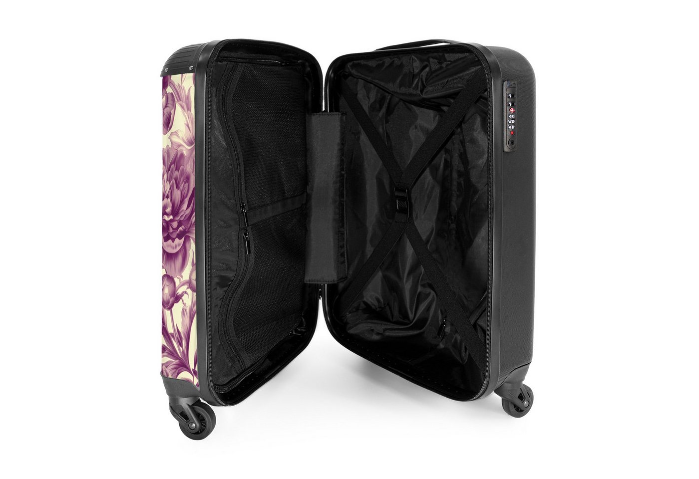 NoBoringSuitcases.com© Hartschalen-Trolley Weiß mit violetten Blüten 55x35x20cm, Handgepäck Koffer & Trolleys, Luggage, Reisekoffer Frauen Bild 2