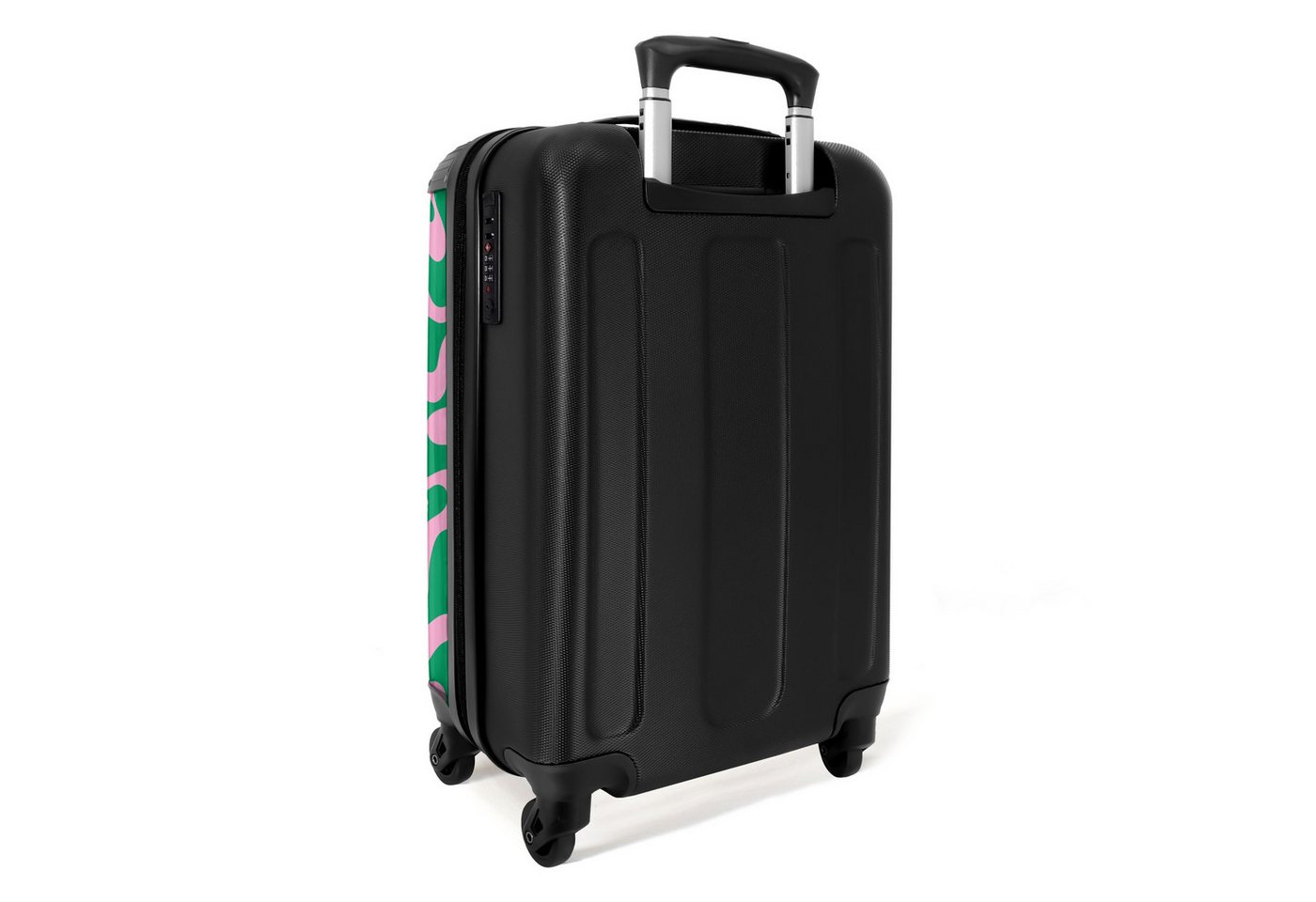 NoBoringSuitcases.com© Hartschalen-Trolley Grün mit rosa abstraktem Muster 55x35x20cm, Handgepäck Koffer & Trolleys, Luggage, Reisekoffer Frauen