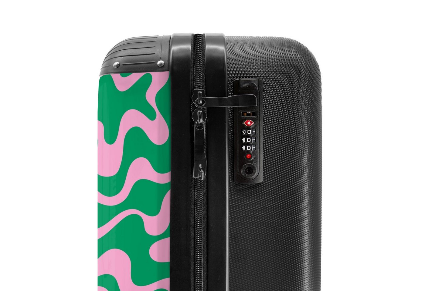 NoBoringSuitcases.com© Hartschalen-Trolley Grün mit rosa abstraktem Muster 55x35x20cm, Handgepäck Koffer & Trolleys, Luggage, Reisekoffer Frauen Bild 2