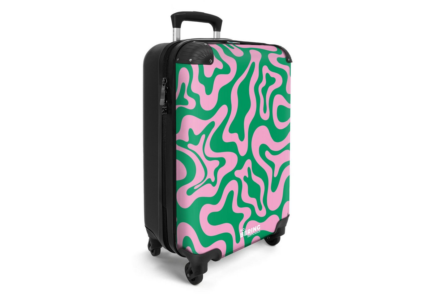 NoBoringSuitcases.com© Hartschalen-Trolley Grün mit rosa abstraktem Muster 55x35x20cm, Handgepäck Koffer & Trolleys, Luggage, Reisekoffer Frauen Bild 4