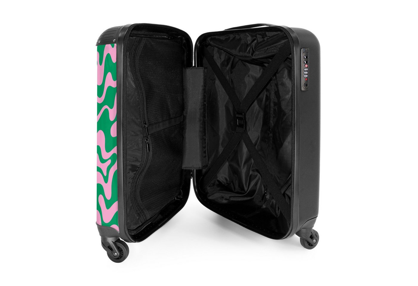 NoBoringSuitcases.com© Hartschalen-Trolley Grün mit rosa abstraktem Muster 55x35x20cm, Handgepäck Koffer & Trolleys, Luggage, Reisekoffer Frauen Bild 5