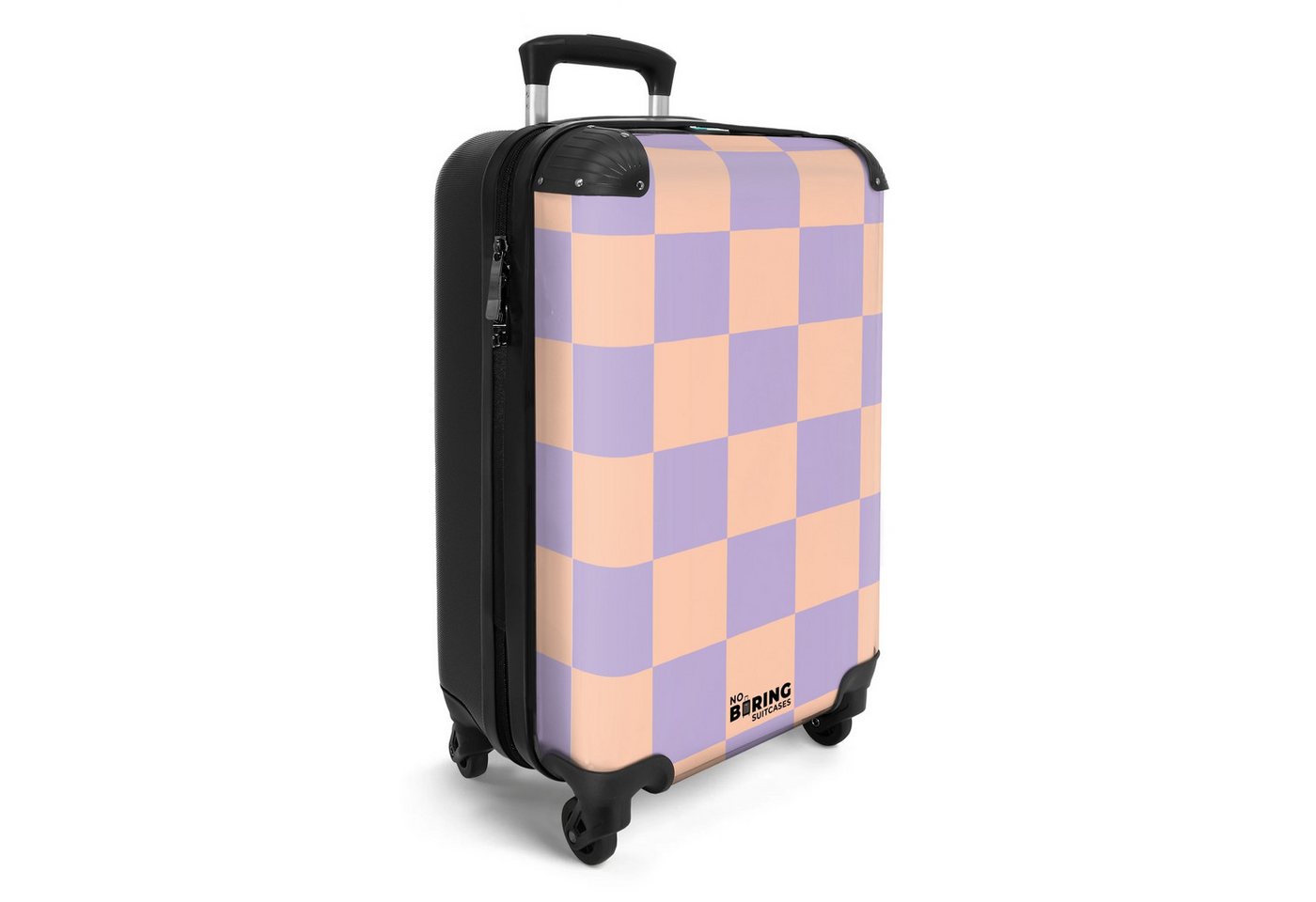 NoBoringSuitcases.com© Hartschalen-Trolley Lila mit rosa Schachbrettmuster 55x35x20cm, Handgepäck Koffer & Trolleys, Luggage, Reisekoffer Frauen