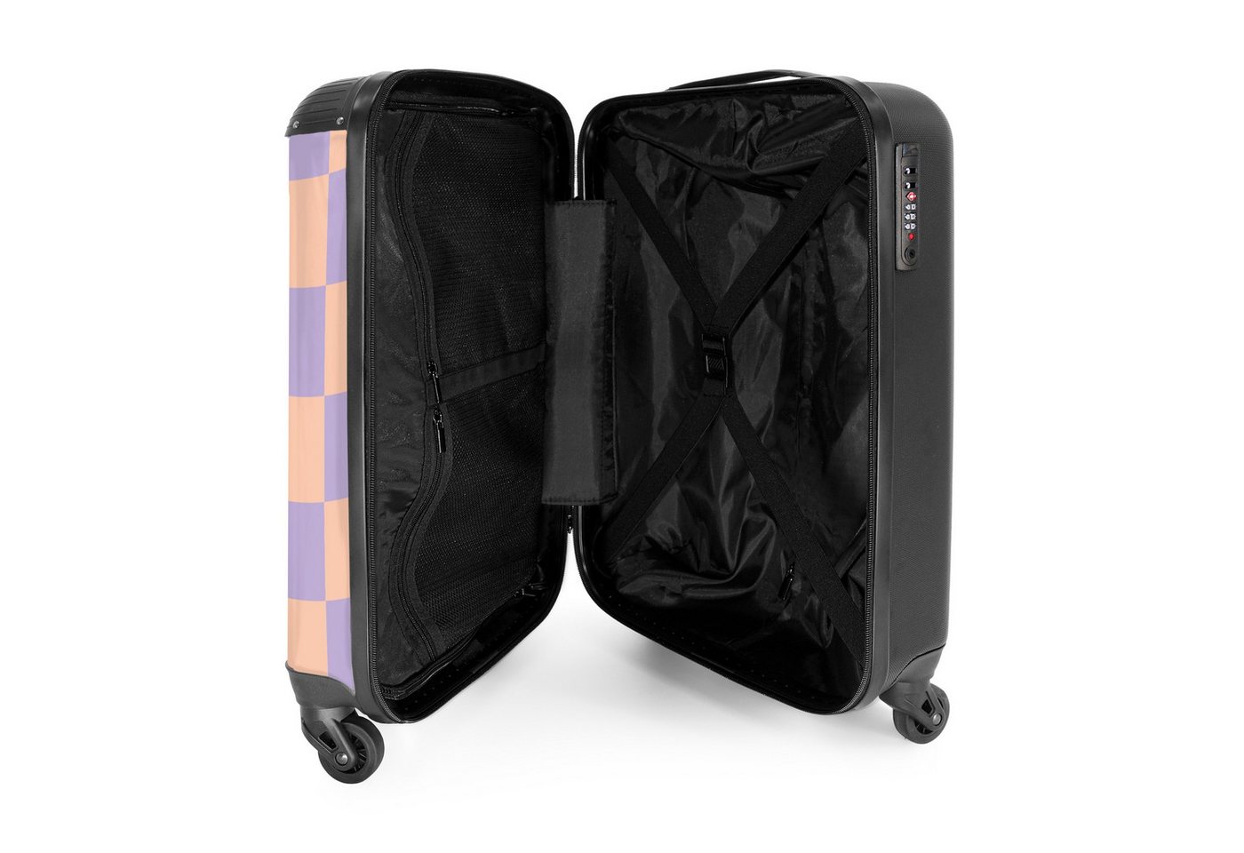 NoBoringSuitcases.com© Hartschalen-Trolley Lila mit rosa Schachbrettmuster 55x35x20cm, Handgepäck Koffer & Trolleys, Luggage, Reisekoffer Frauen Bild 2