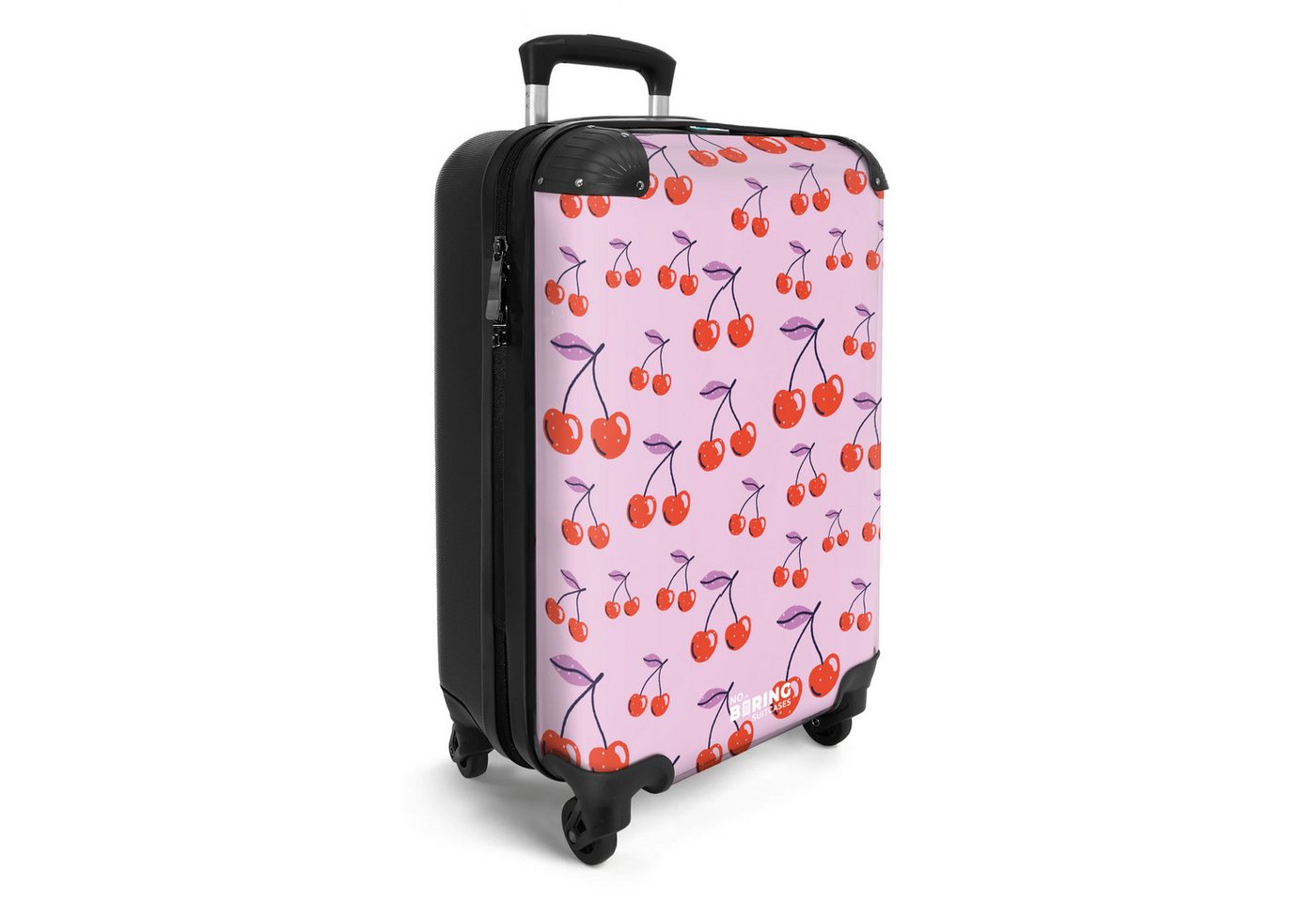 NoBoringSuitcases.com© Hartschalen-Trolley Lila mit roten Kirschen 55x35x20cm, Handgepäck Koffer & Trolleys, Luggage, Reisekoffer Frauen