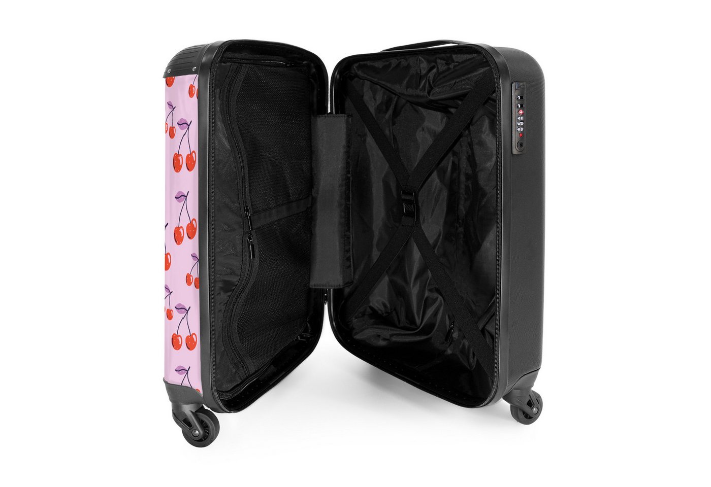 NoBoringSuitcases.com© Hartschalen-Trolley Lila mit roten Kirschen 55x35x20cm, Handgepäck Koffer & Trolleys, Luggage, Reisekoffer Frauen Bild 4
