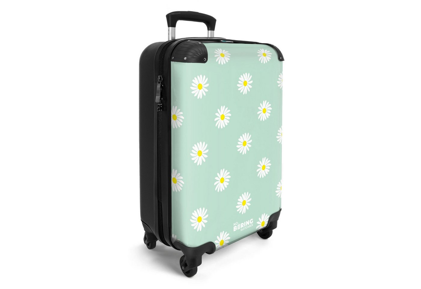 NoBoringSuitcases.com© Hartschalen-Trolley Pastellgrün mit Gänseblümchen 55x35x20cm, Handgepäck Koffer & Trolleys, Luggage, Reisekoffer Frauen Bild 3