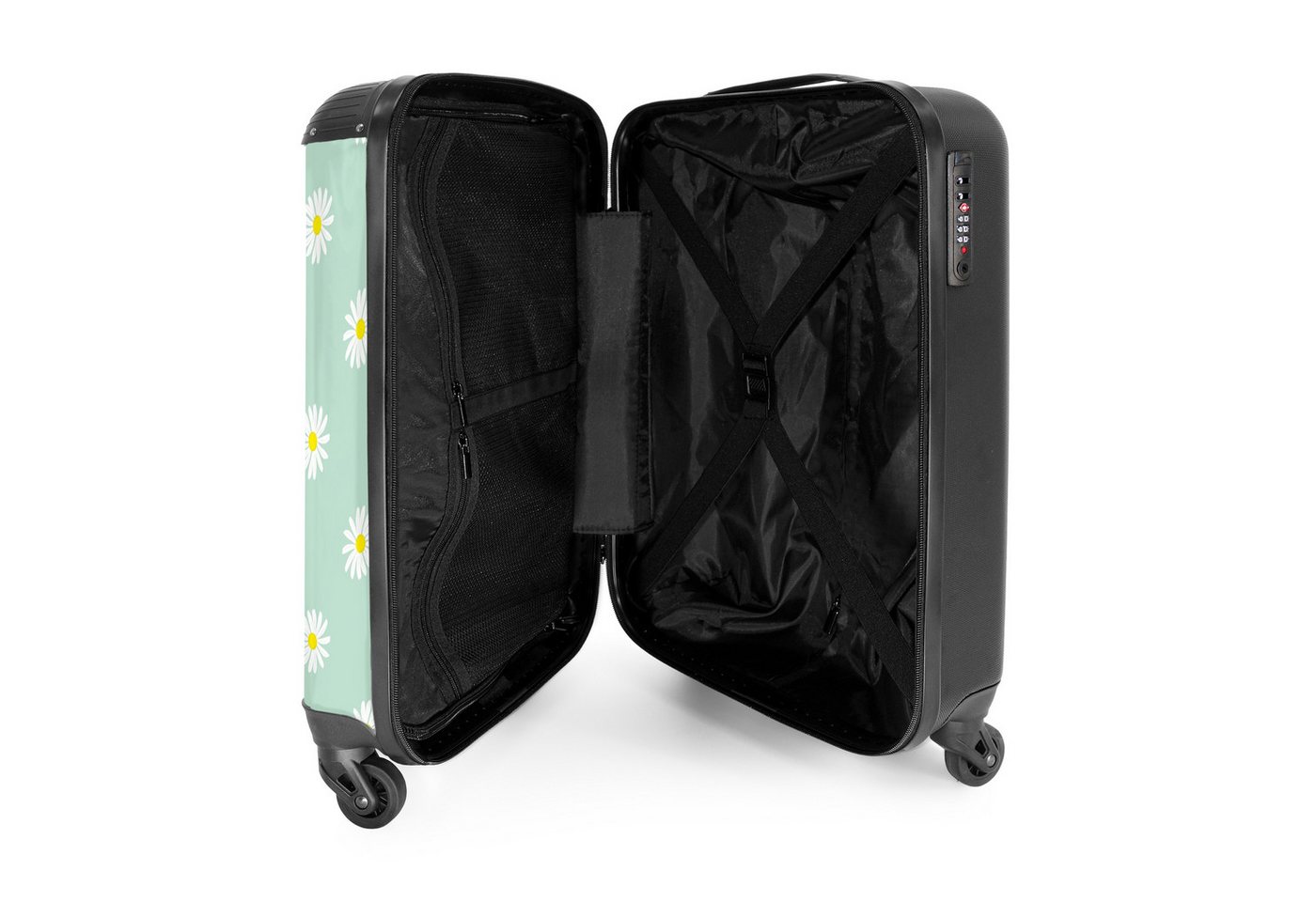 NoBoringSuitcases.com© Hartschalen-Trolley Pastellgrün mit Gänseblümchen 55x35x20cm, Handgepäck Koffer & Trolleys, Luggage, Reisekoffer Frauen Bild 4