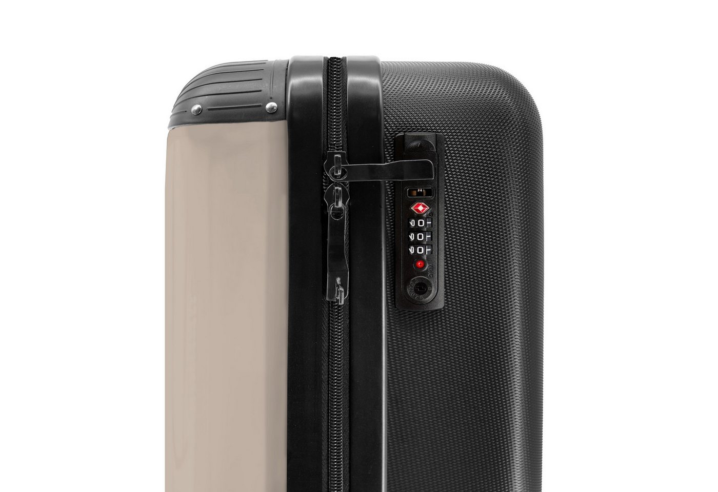 NoBoringSuitcases.com© Hartschalen-Trolley Beige mit schwarzem Streifen 55x35x20cm, 4 Rollen, Reisekoffer mit 4 Rollen, Carry on luggage, Männer