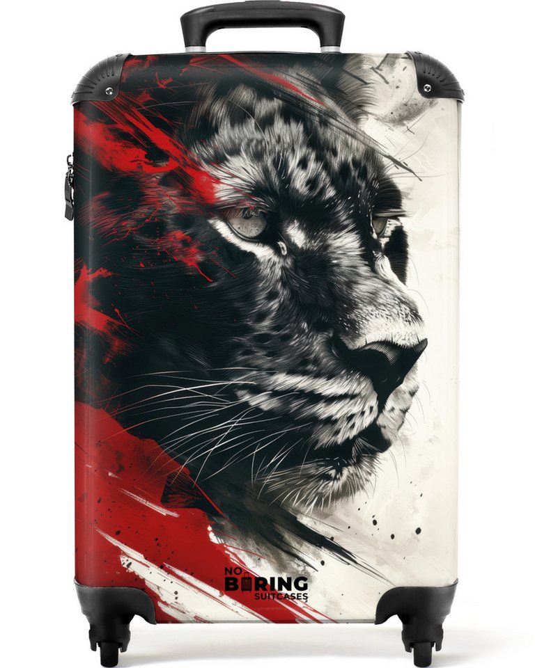 NoBoringSuitcases.com© Hartschalen-Trolley Schwarzer und weißer Panther mit roter Farbe 55x35x20cm, Reisekoffer mit 4 Rollen, Carry on luggage, Männer