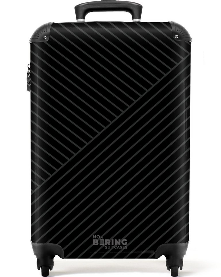 NoBoringSuitcases.com© Hartschalen-Trolley Schwarz mit abstrakten Linien 55x35x20cm, Reisekoffer mit 4 Rollen, Carry on luggage, Männer
