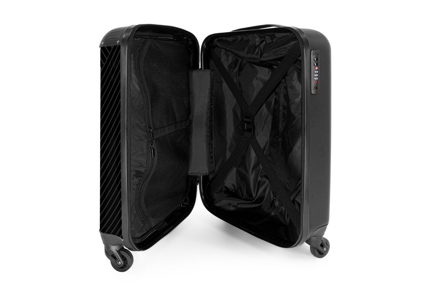 NoBoringSuitcases.com© Hartschalen-Trolley Schwarz mit abstrakten Linien 55x35x20cm, Reisekoffer mit 4 Rollen, Carry on luggage, Männer Bild 2