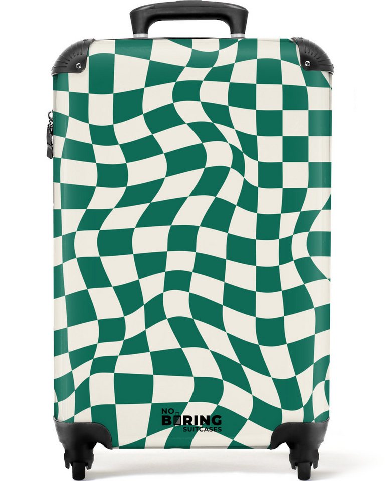 NoBoringSuitcases.com© Hartschalen-Trolley Grün-weißer Karodruck in Wellenform 55x35x20cm, 4 Rollen, Reisekoffer mit 4 Rollen, Carry on luggage, Männer