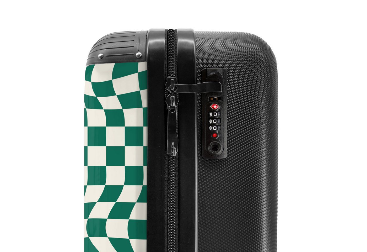 NoBoringSuitcases.com© Hartschalen-Trolley Grün-weißer Karodruck in Wellenform 55x35x20cm, 4 Rollen, Reisekoffer mit 4 Rollen, Carry on luggage, Männer Bild 2