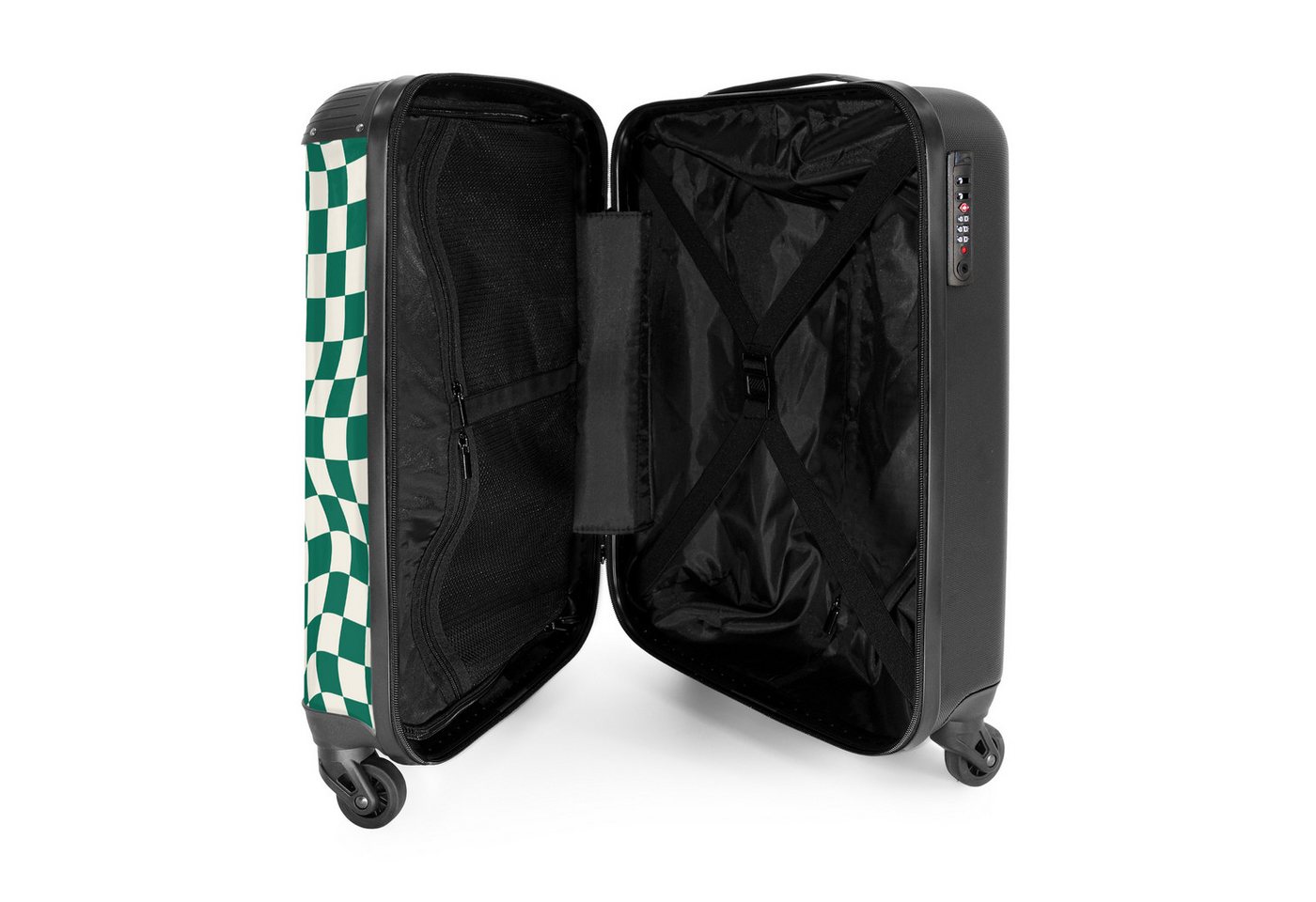 NoBoringSuitcases.com© Hartschalen-Trolley Grün-weißer Karodruck in Wellenform 55x35x20cm, 4 Rollen, Reisekoffer mit 4 Rollen, Carry on luggage, Männer Bild 4