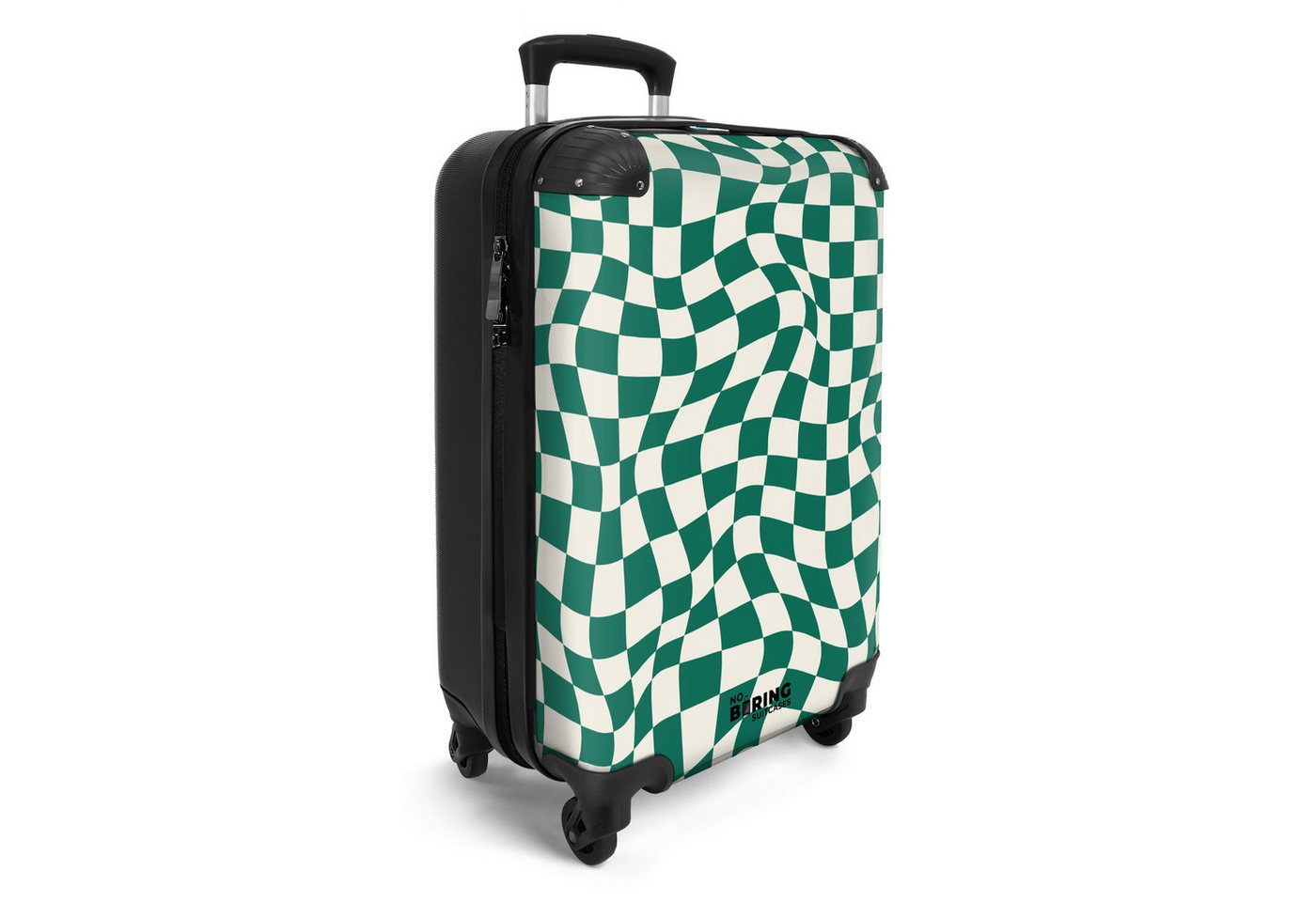NoBoringSuitcases.com© Hartschalen-Trolley Grün-weißer Karodruck in Wellenform 55x35x20cm, 4 Rollen, Reisekoffer mit 4 Rollen, Carry on luggage, Männer Bild 5