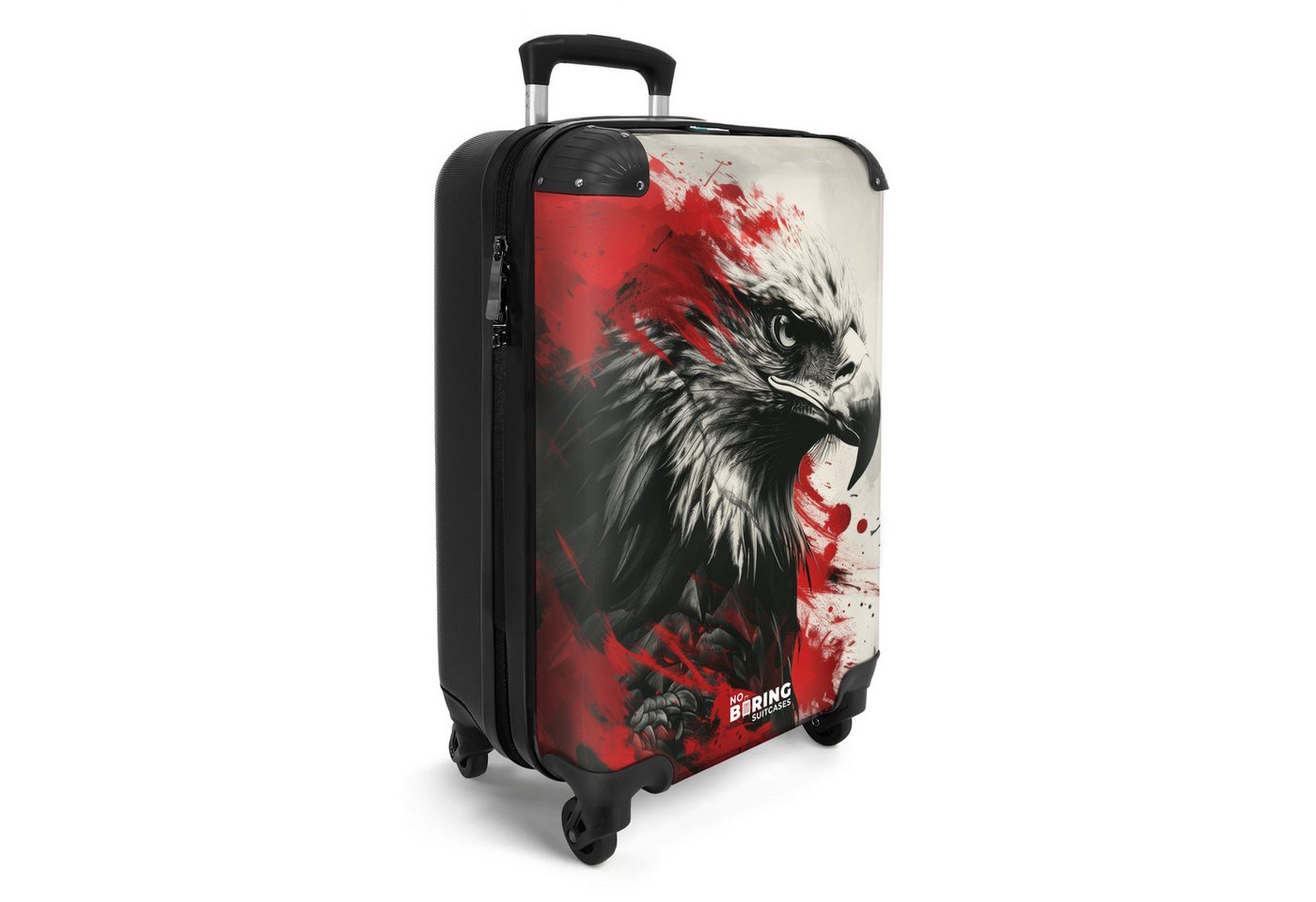 NoBoringSuitcases.com© Hartschalen-Trolley Schwarzer und weißer Adler mit roter Farbe 55x35x20cm, Reisekoffer mit 4 Rollen, Carry on luggage, Männer Bild 5
