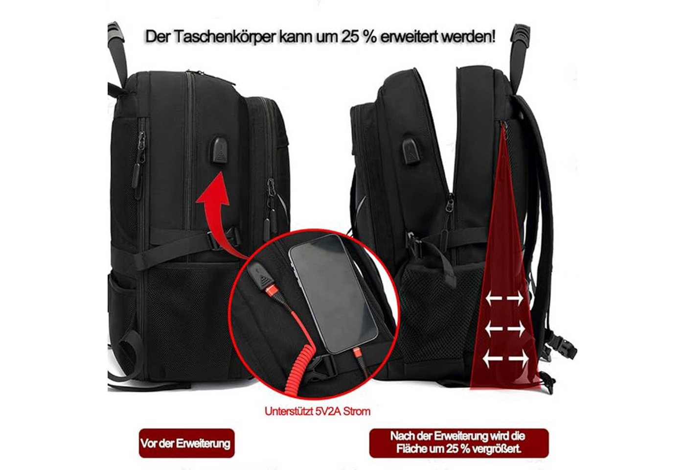 OKWISH Reiserucksack Laptop Rucksack Rucksäcke Groß Schulrucksack Laptoprucksack (Oxford Reisen Notebook Laptop Tasche Schule Handgepäck erweiterbar, 1-tlg., Anti-Diebstahl, Backpack mit Laptopfach, USB-Lade-Anschluss), für Herren Damen Jungen Teenager Freizeit Arbeit Business Reisen Bild 4