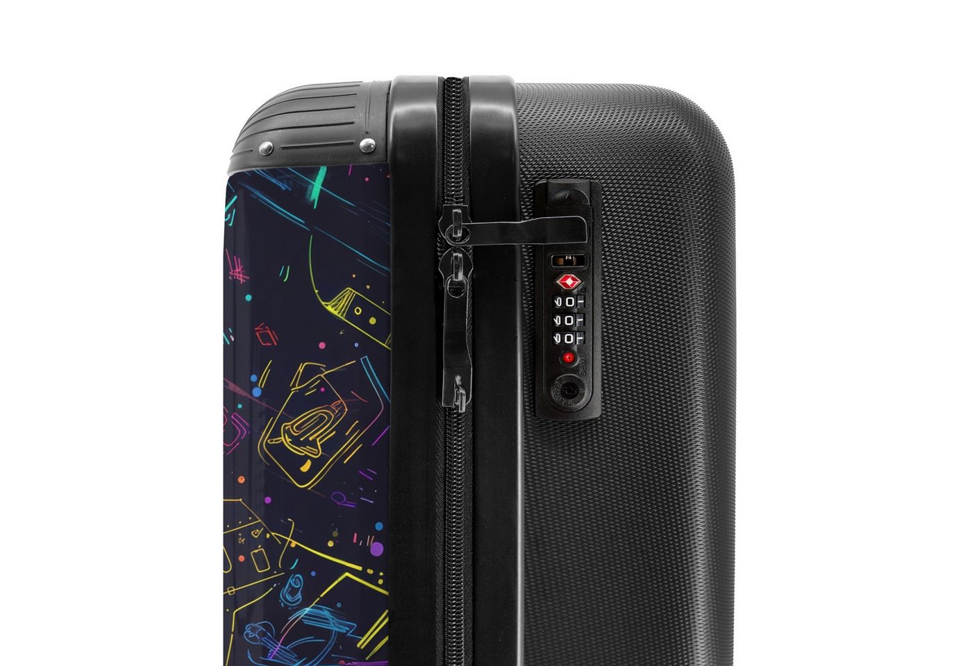 NoBoringSuitcases.com© Kinderkoffer Spielewelt im Neon-Stil 55x35x20cm, 4 Rollen, Handgepäck Koffer, Hartschalenkoffer Kinder, Reisekoffer Jungen