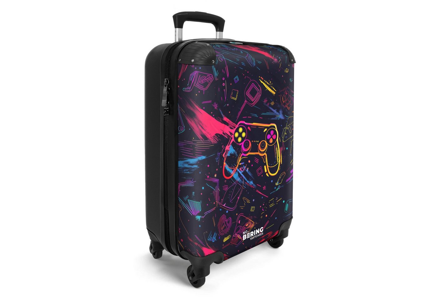 NoBoringSuitcases.com© Kinderkoffer Spielewelt im Neon-Stil 55x35x20cm, 4 Rollen, Handgepäck Koffer, Hartschalenkoffer Kinder, Reisekoffer Jungen Bild 3