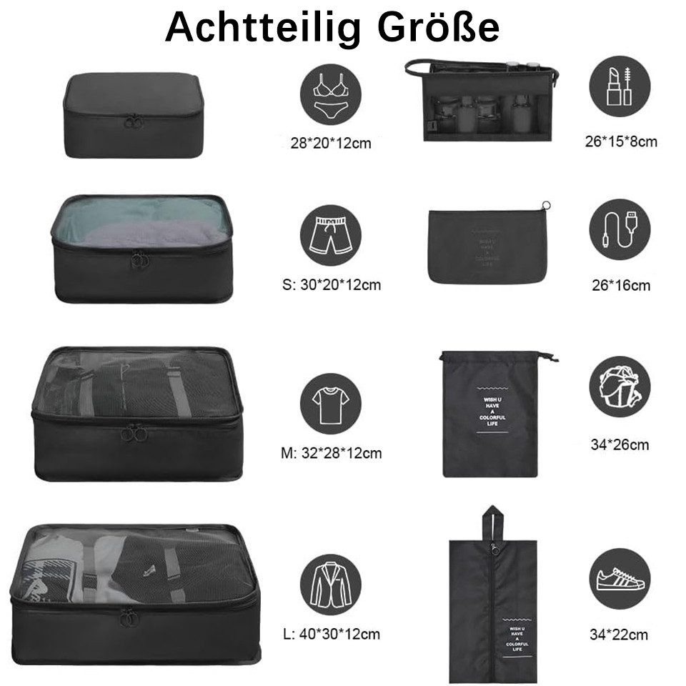 Diwzbyn Kofferorganizer 8 Teilige Packing Cubes Kleidertaschen Koffer Organizer (8-tlg) Bild 4