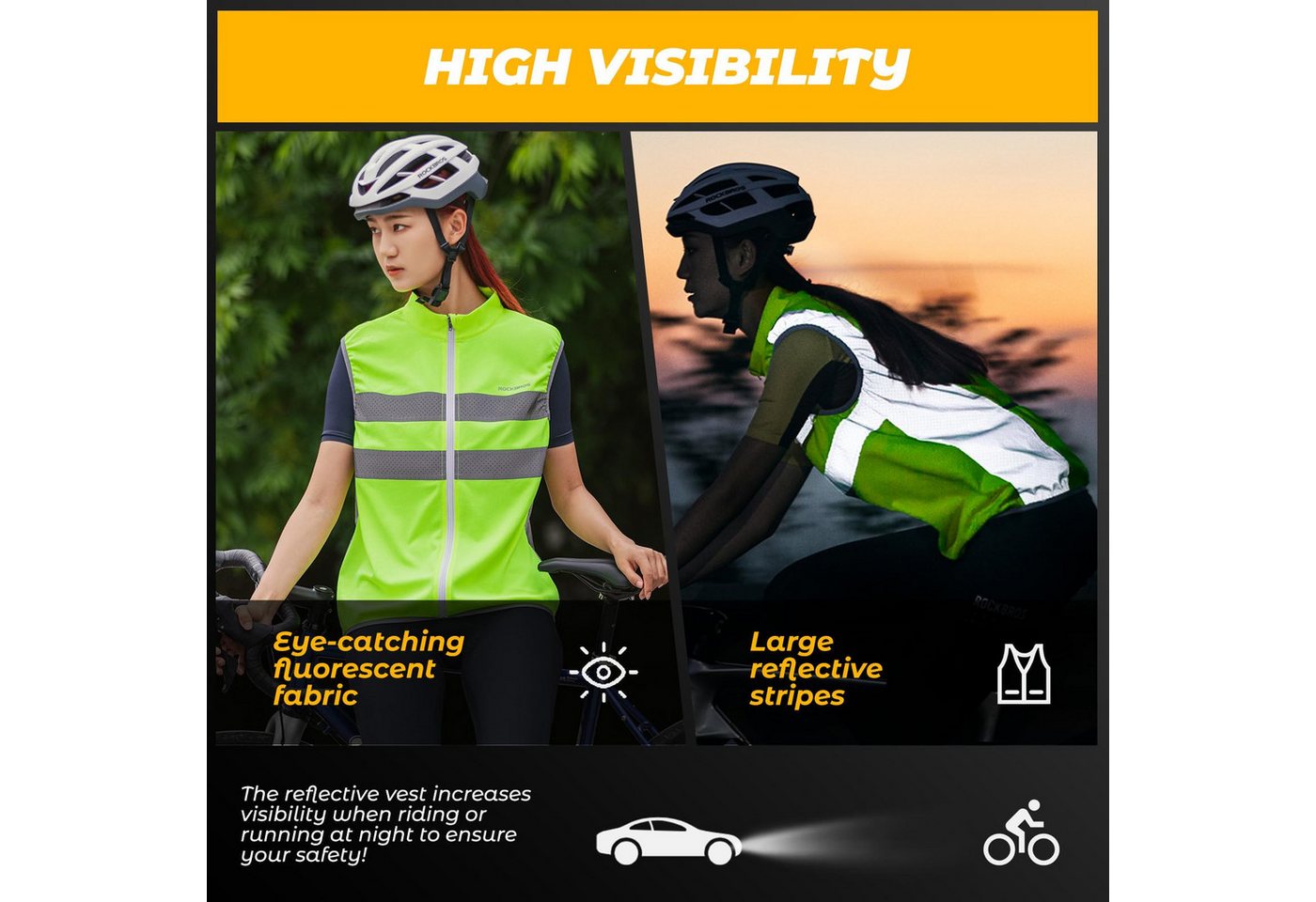 ROCKBROS Fahrradjacke Reflektierende Fahrradweste, reflektierend, atmungsaktiv, winddicht
