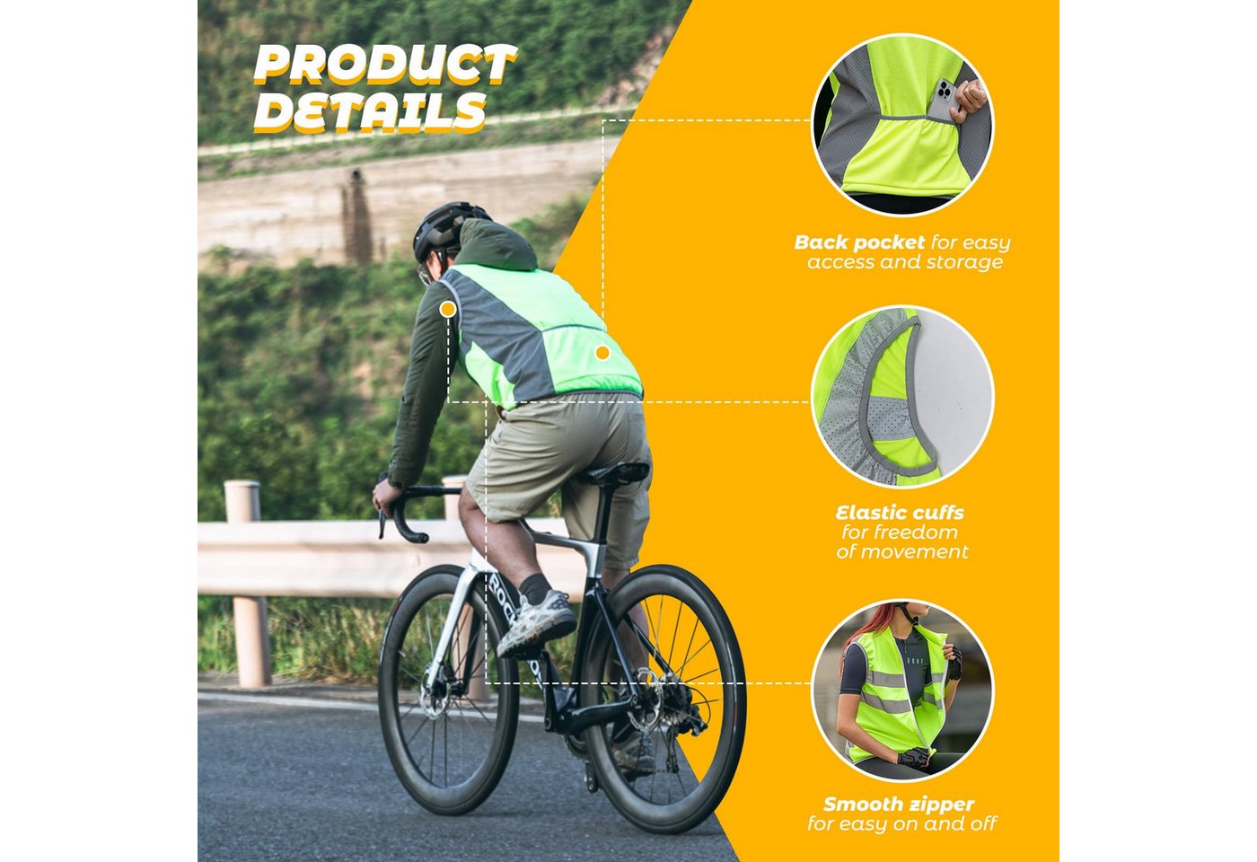 ROCKBROS Fahrradjacke Reflektierende Fahrradweste, reflektierend, atmungsaktiv, winddicht Bild 3