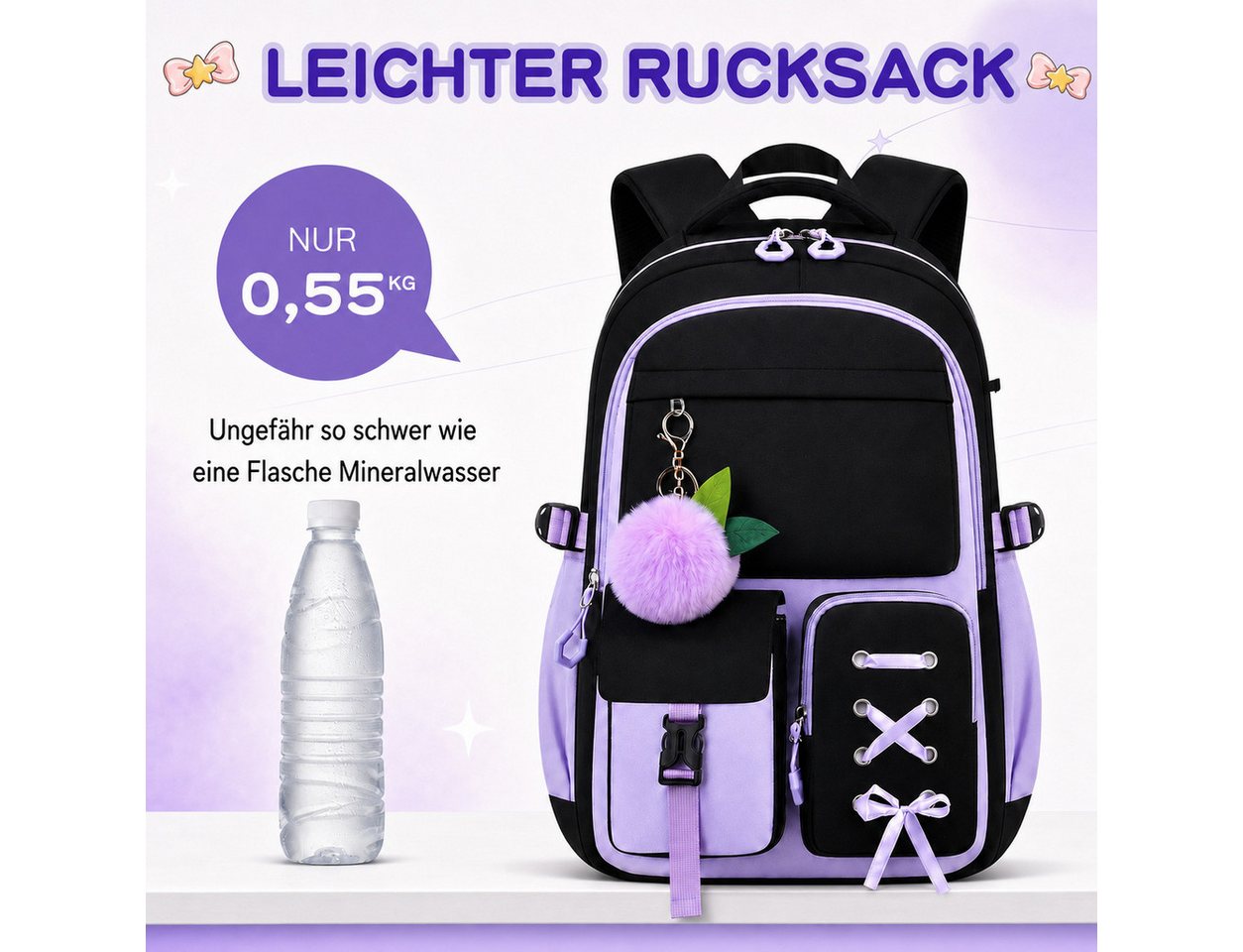 MOPUEA Schulrucksack Schulrucksack Set 3tlg Schulrucksack mit Lunchpaket und Mäppchen (3-tlg., Leicht Schulrucksack Teenager für Schule, Reisen und Freizeit), Rucksack für Unisex Verstellbarer Schultergurt