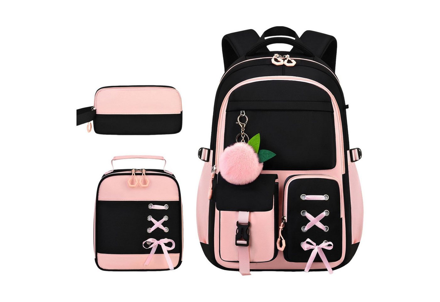 MOPUEA Schulrucksack Schulrucksack Set 3tlg Schulrucksack mit Lunchpaket und Mäppchen (3-tlg., Leicht Schulrucksack Teenager für Schule, Reisen und Freizeit), Rucksack für Unisex Verstellbarer Schultergurt Bild 5