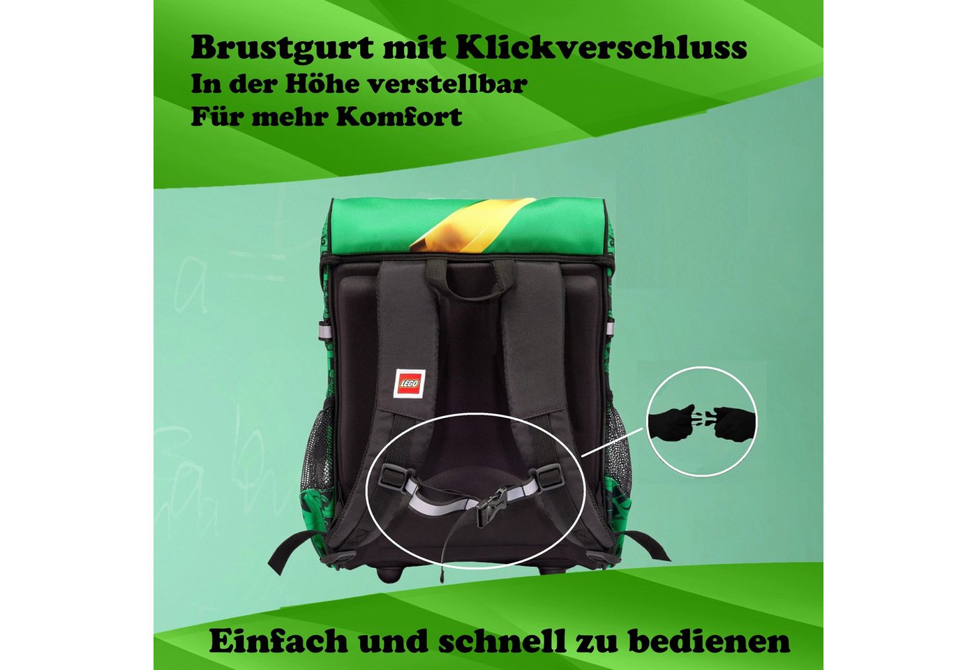 LEGO® Bags Schulranzen Lego Ninjago Einschulungs-Set "Easy" mit Brotdose und Trinkflasche (Set, 8-tlg., mit Brotdose und Trinkflasche), ab der 1. Klasse, Ultra-Leicht, 16L Volumen, wasserabweisend Bild 3