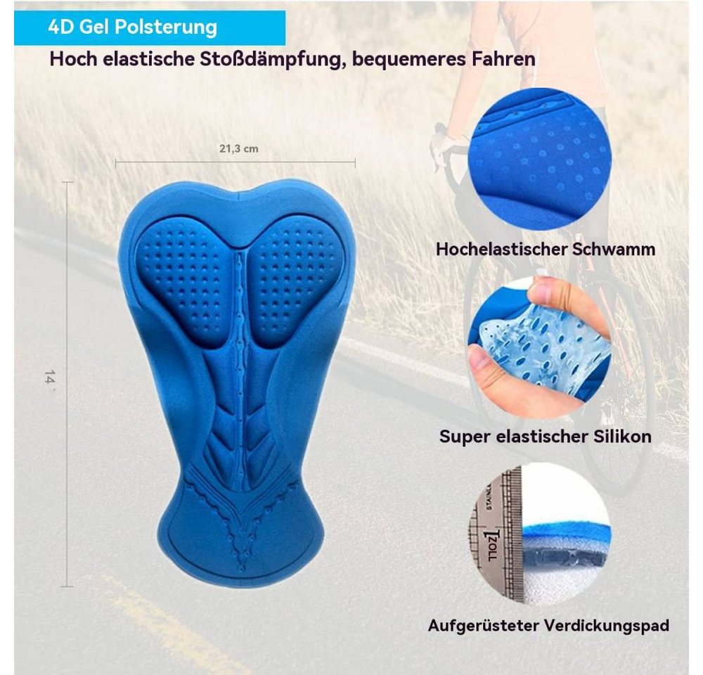 Blusmart Radlerhose Gepolsterte Radunterwäsche für Damen und Herren (Stoßfest, atmungsaktiv, Schnelltrocknend, elastisch) Radsportshorts Fahrradhosen mit 4D Gel Sitzpolster Bild 3