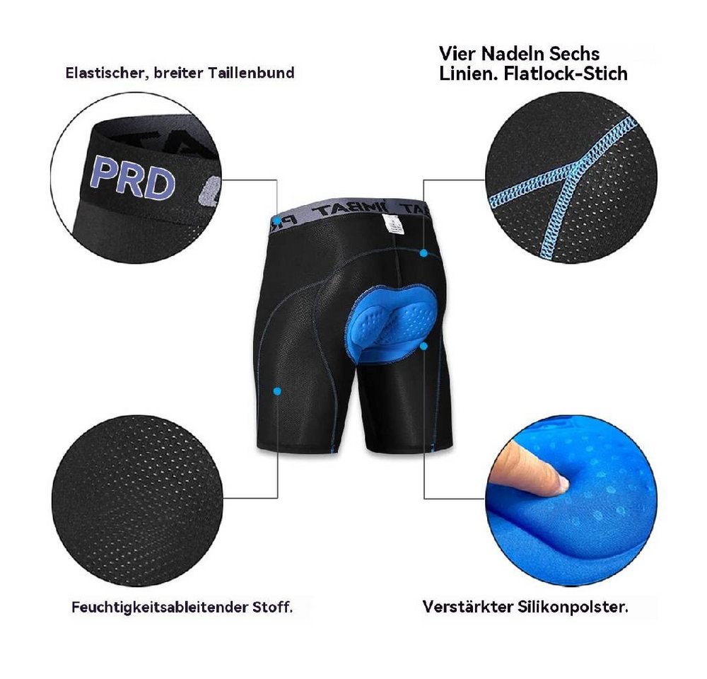 Blusmart Radlerhose Gepolsterte Radunterwäsche für Damen und Herren (Stoßfest, atmungsaktiv, Schnelltrocknend, elastisch) Radsportshorts Fahrradhosen mit 4D Gel Sitzpolster Bild 5