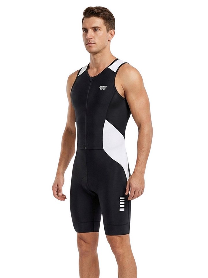 Wulibike Trainingsanzug Herren Trisuit ärmelloser Triathlon-Einteiler mit Frontreißverschluss (Einteilig, 1-tlg), Atmungsaktiv mit stützendem Sitzpolster, Muskelkompression & Taschen Bild 3