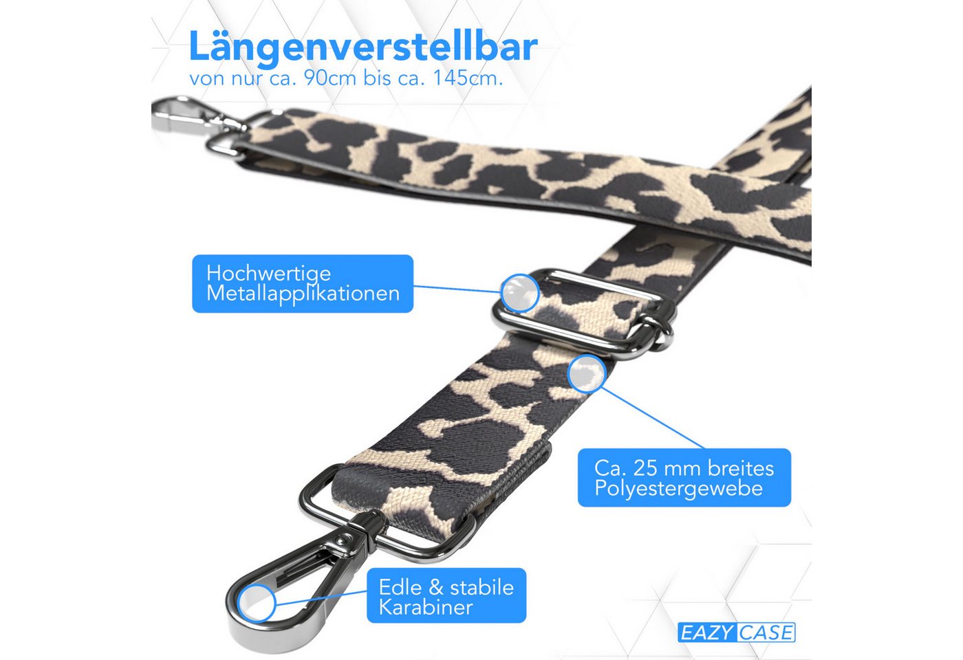 EAZY CASE Schulterriemen Ersatz Taschenriemen Boho Style Schmale Kordel als Taschenband für Umhängetaschen Taupe Camouflage Bild 3