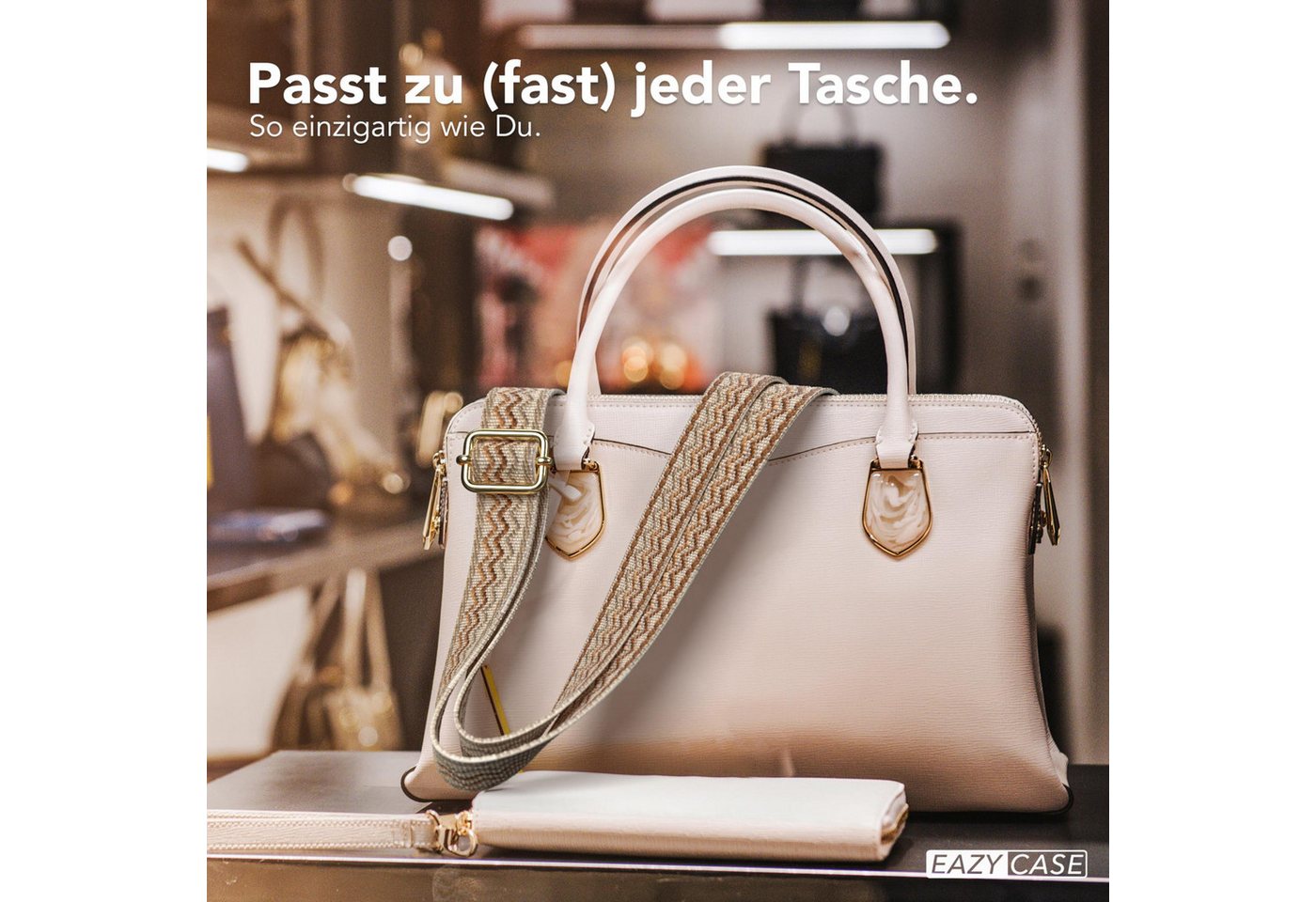 EAZY CASE Schulterriemen Ersatz Taschenriemen Boho Style Cross Bag Wave Handytaschenband Smartphonekette Schultertasche Beige Bild 2