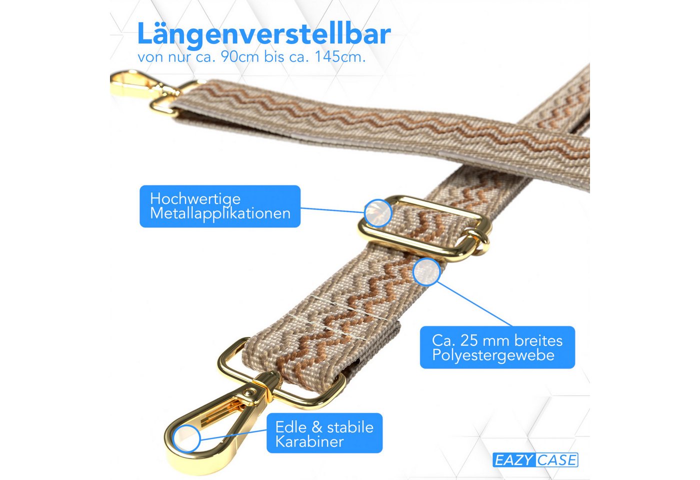 EAZY CASE Schulterriemen Ersatz Taschenriemen Boho Style Cross Bag Wave Handytaschenband Smartphonekette Schultertasche Beige Bild 3